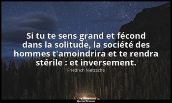 Si tu te sens grand et fécond dans la solitude, la société des hommes t'amoindri — Friedrich Nietzsche