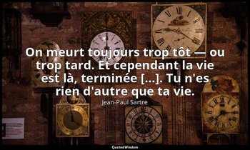 On meurt toujours trop tôt — ou trop tard. Et cependant la vie est là, terminée  — Jean-Paul Sartre