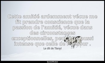 Cette amitié ardemment vécue me fit prendre conscience que la passion de l'amiti — Le dit de Tianyi