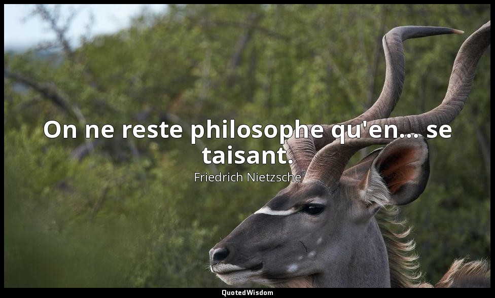 On ne reste philosophe qu'en… se taisant. — Friedrich Nietzsche