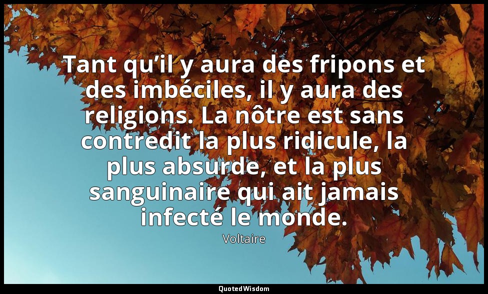 Tant qu’il y aura des fripons et des imbéciles, il y aura des religions. La nôtr — Voltaire