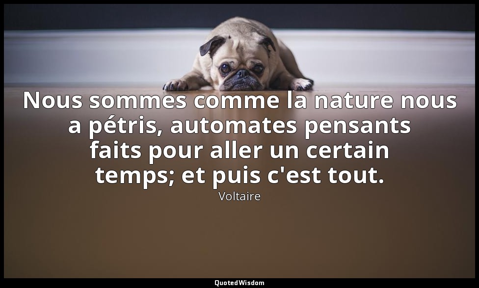 Nous sommes comme la nature nous a pétris, automates pensants faits pour aller u — Voltaire
