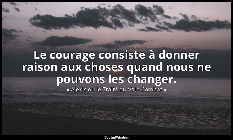 Le courage consiste à donner raison aux choses quand nous ne pouvons les changer — « Alexis ou le Traité du Vain Combat »
