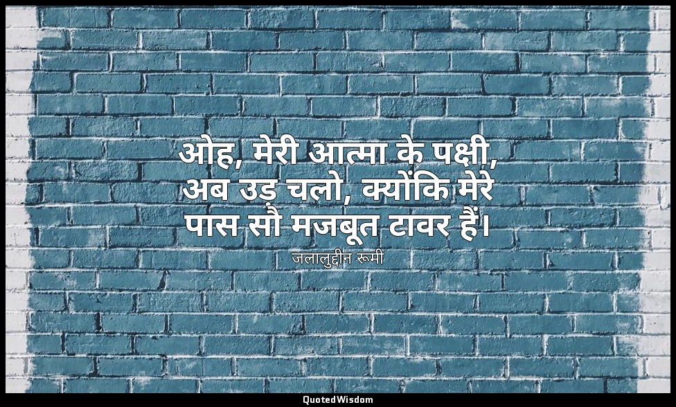 ओह, मेरी आत्मा के पक्षी, अब उड़ चलो, क्योंकि मेरे पास सौ मजबूत टावर हैं। — जलालुद्दीन रूमी