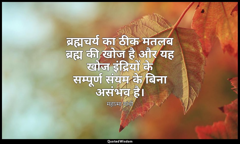 ब्रह्मचर्य का ठीक मतलब ब्रह्म की खोज है और यह खोज इंद्रियों के सम्पूर्ण संयम के  — महात्मा गांधी