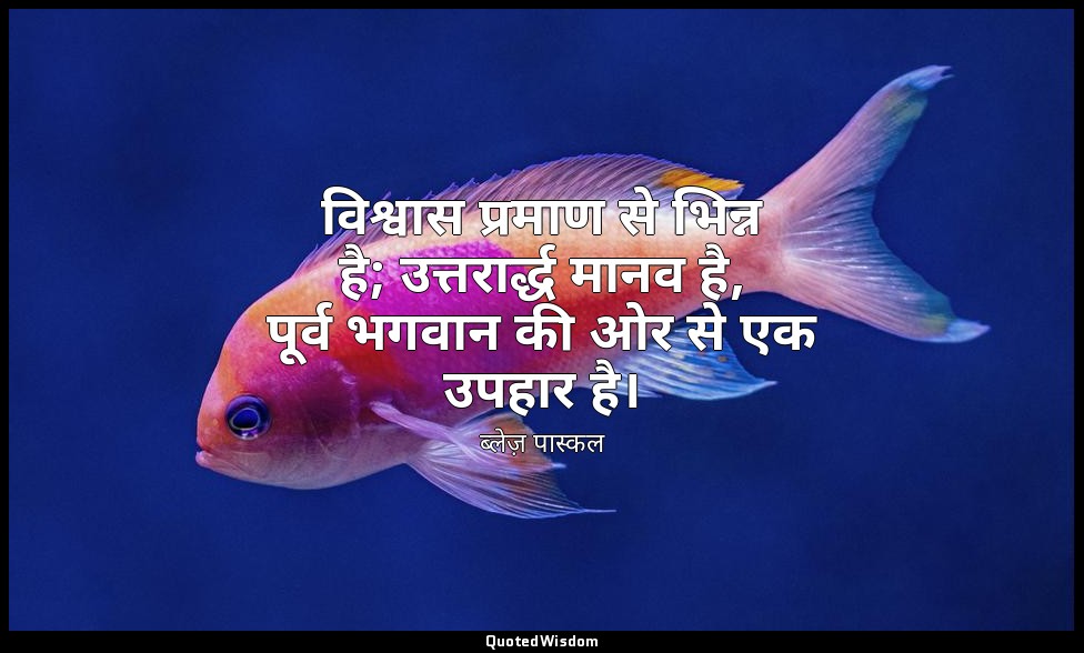 विश्वास प्रमाण से भिन्न है; उत्तरार्द्ध मानव है, पूर्व भगवान की ओर से एक उपहार ह — ब्लेज़ पास्कल