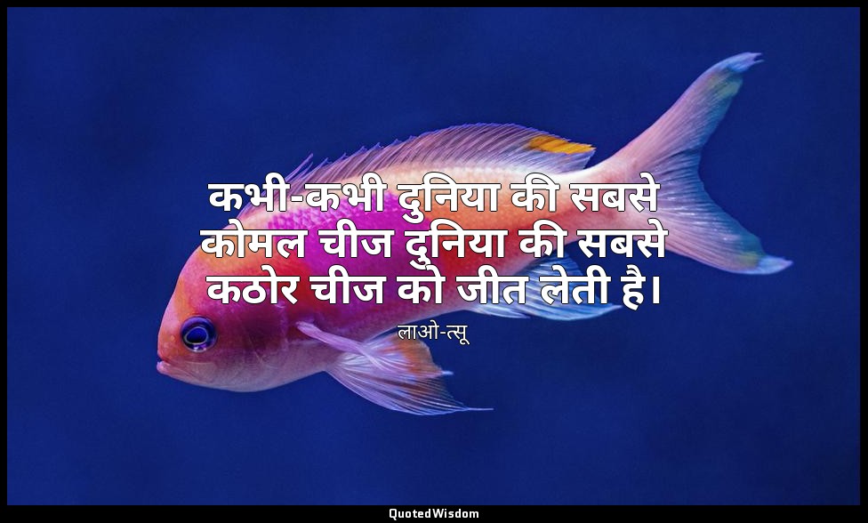 कभी-कभी दुनिया की सबसे कोमल चीज दुनिया की सबसे कठोर चीज को जीत लेती है। — लाओ-त्सू