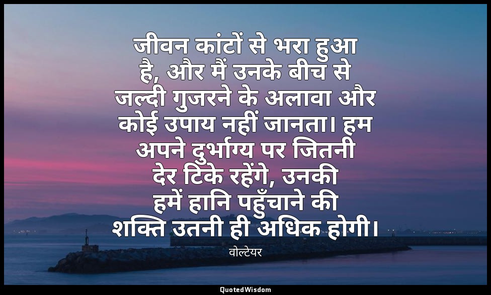 जीवन कांटों से भरा हुआ है, और मैं उनके बीच से जल्दी गुजरने के अलावा और कोई उपाय  — वोल्टेयर