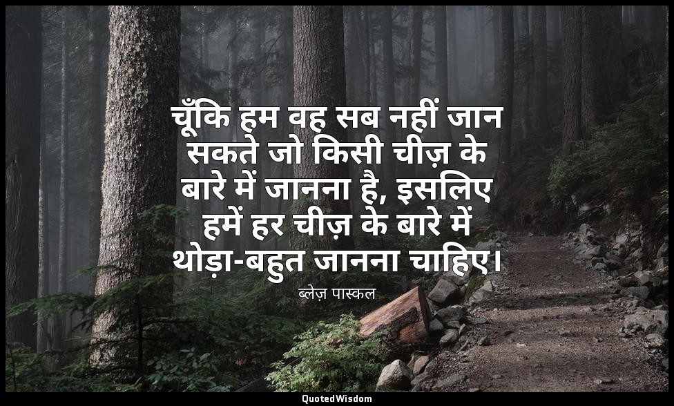 चूँकि हम वह सब नहीं जान सकते जो किसी चीज़ के बारे में जानना है, इसलिए हमें हर ची — ब्लेज़ पास्कल