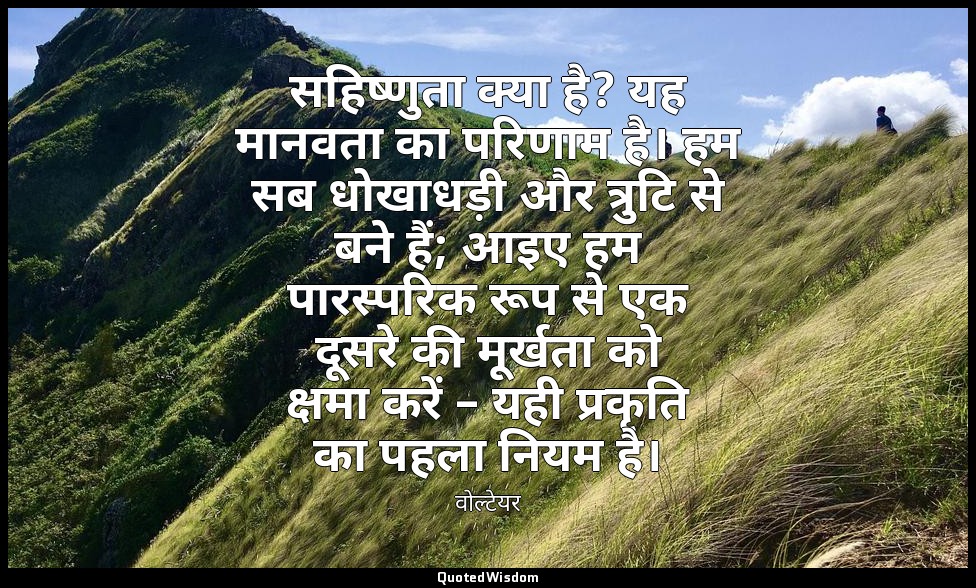 सहिष्णुता क्या है? यह मानवता का परिणाम है। हम सब धोखाधड़ी और त्रुटि से बने हैं;  — वोल्टेयर