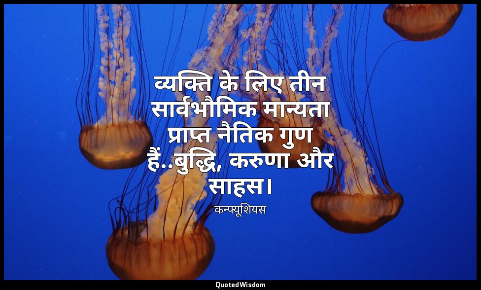 व्यक्ति के लिए तीन सार्वभौमिक मान्यता प्राप्त नैतिक गुण हैं..बुद्धि, करुणा और सा — कन्फ्यूशियस