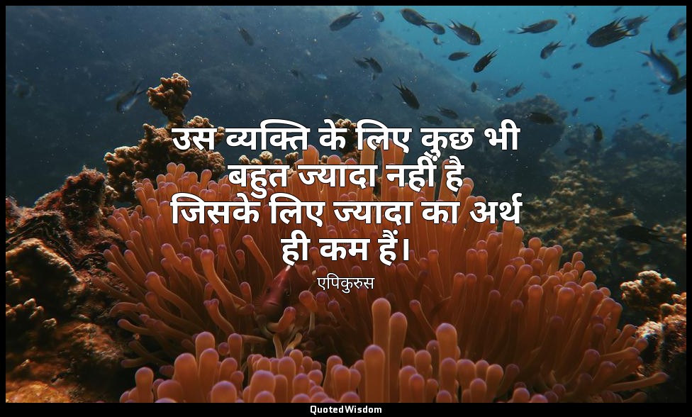 उस व्यक्ति के लिए कुछ भी बहुत ज्यादा नहीं है जिसके लिए ज्यादा का अर्थ ही कम हैं। — एपिकुरुस