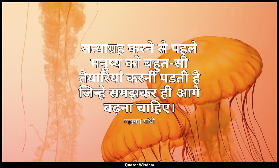 सत्याग्रह करने से पहले मनुष्य को बहुत-सी तैयारियां करनी पडती है जिन्हे समझकर ही  — महात्मा गांधी