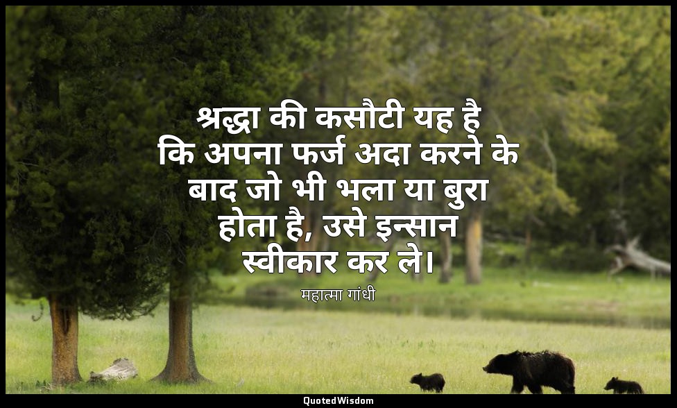 श्रद्धा की कसौटी यह है कि अपना फर्ज अदा करने के बाद जो भी भला या बुरा होता है, उ — महात्मा गांधी