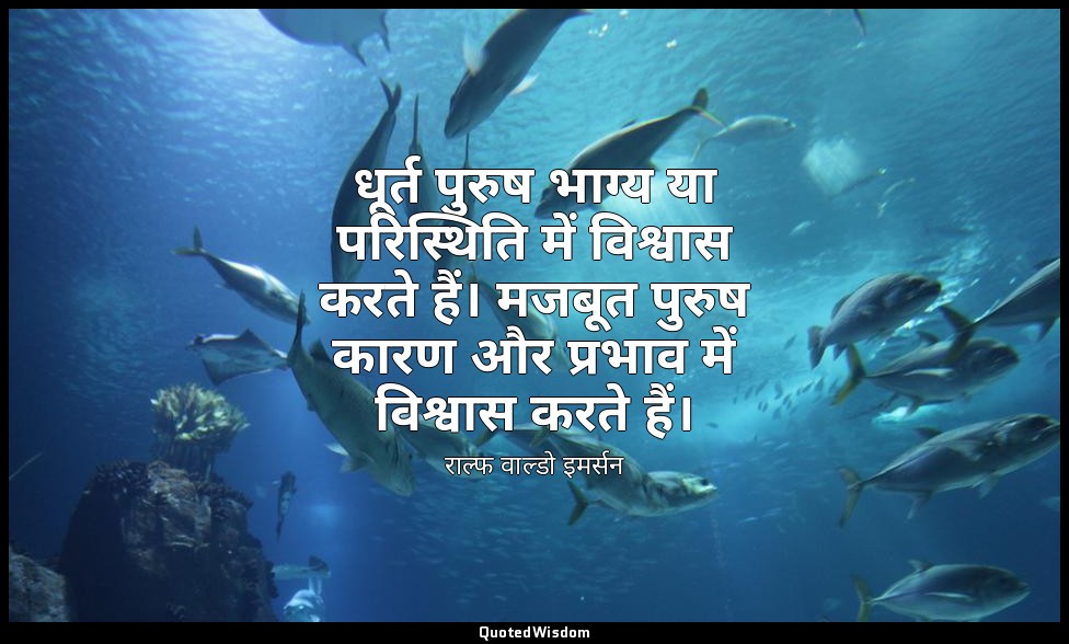 धूर्त पुरुष भाग्य या परिस्थिति में विश्वास करते हैं। मजबूत पुरुष कारण और प्रभाव  — राल्फ वाल्डो इमर्सन