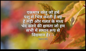 एकमात्र वस्तु जो हमें पशु से भिन्न करती है वह है सही और गलत के मध्य भेद करने की  — महात्मा गांधी