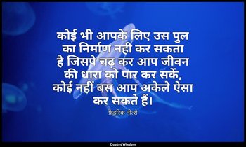 कोई भी आपके लिए उस पुल का निर्माण नही कर सकता है जिसपे चढ़ कर आप जीवन की धारा को — फ्रेडरिक नीत्शे
