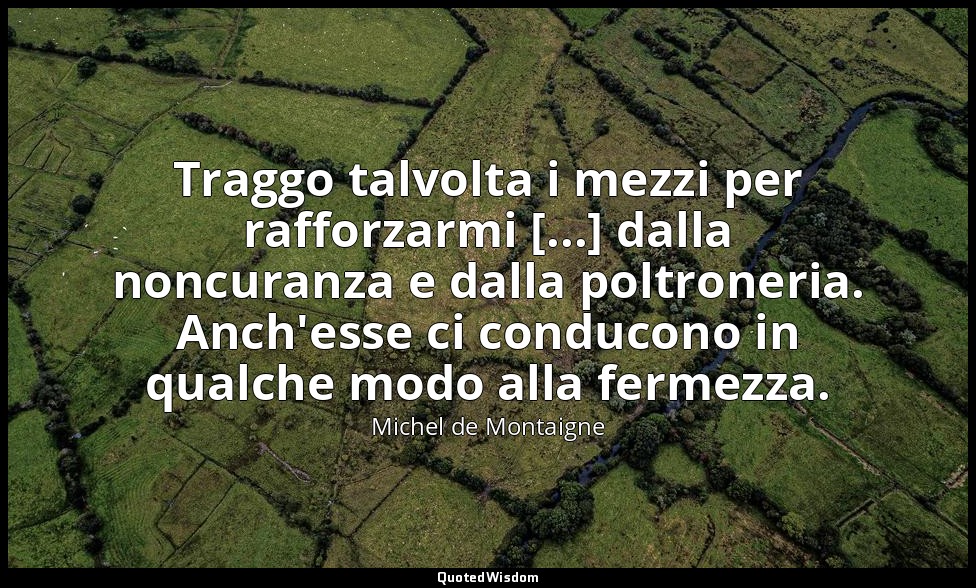 Traggo talvolta i mezzi per rafforzarmi [...] dalla noncuranza e dalla poltroner — Michel de Montaigne