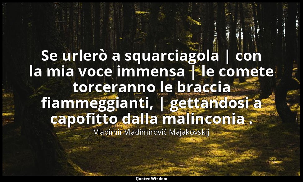 Se urlerò a squarciagola | con la mia voce immensa | le comete torceranno le bra — Vladimir Vladimirovič Majakovskij