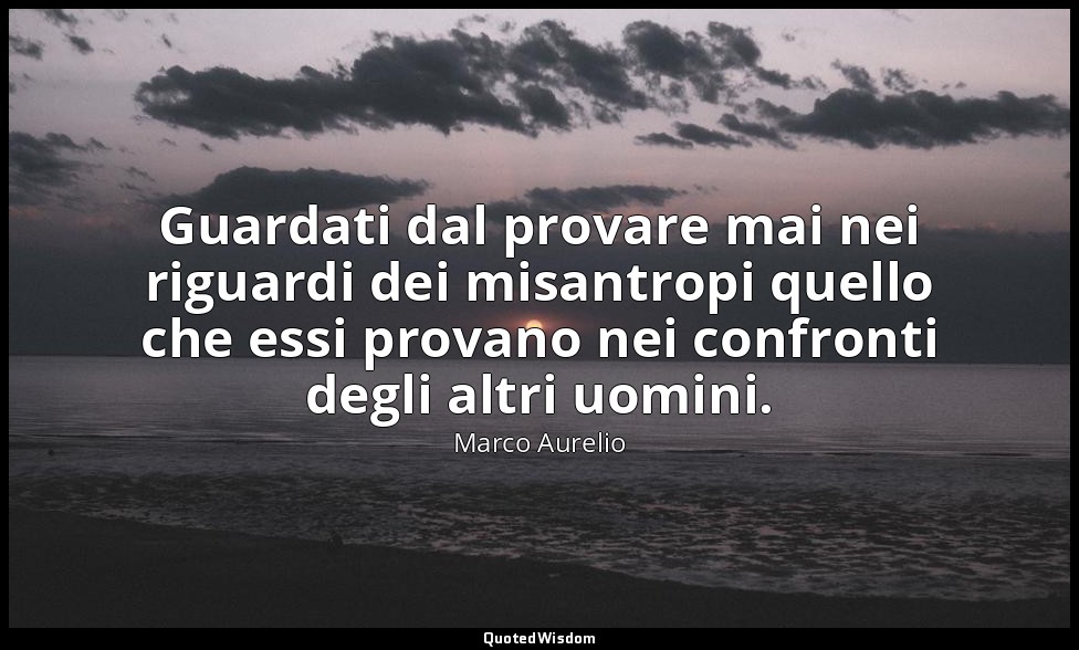 Guardati dal provare mai nei riguardi dei misantropi quello che essi provano nei — Marco Aurelio