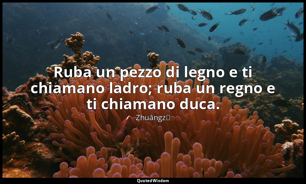 Ruba un pezzo di legno e ti chiamano ladro; ruba un regno e ti chiamano duca. — Zhuāngzǐ