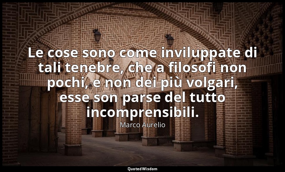 Le cose sono come inviluppate di tali tenebre, che a filosofi non pochi, e non d — Marco Aurelio