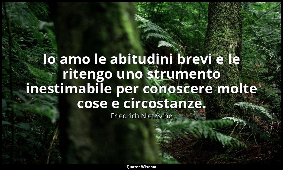 Io amo le abitudini brevi e le ritengo uno strumento inestimabile per conoscere  — Friedrich Nietzsche