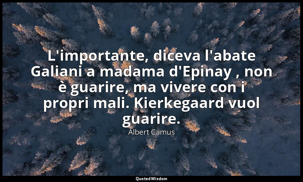 L'importante, diceva l'abate Galiani a madama d'Epinay , non è guarire, ma viver — Albert Camus