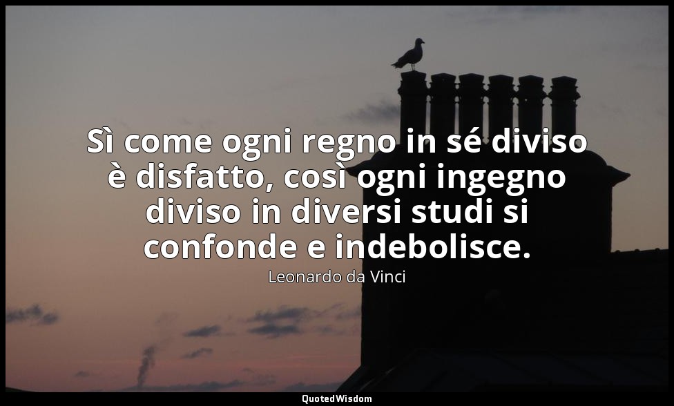 Sì come ogni regno in sé diviso è disfatto, così ogni ingegno diviso in diversi  — Leonardo da Vinci