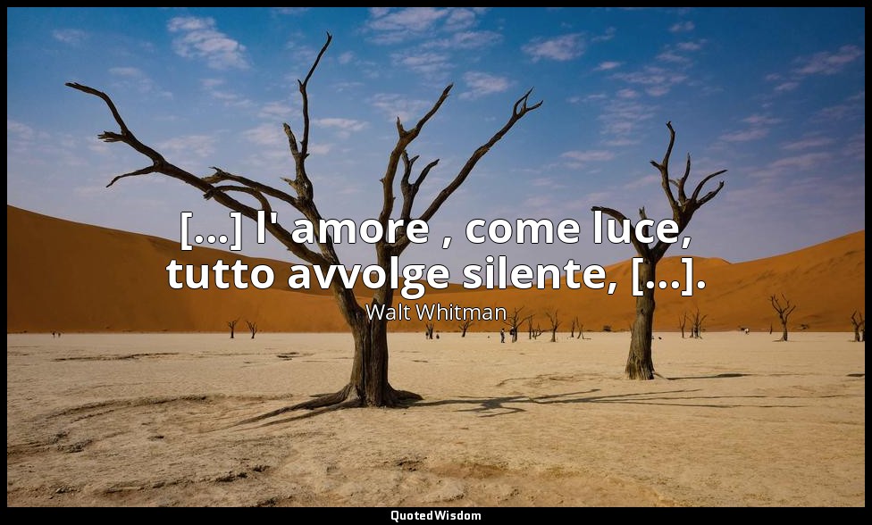[...] l' amore , come luce, tutto avvolge silente, [...]. — Walt Whitman