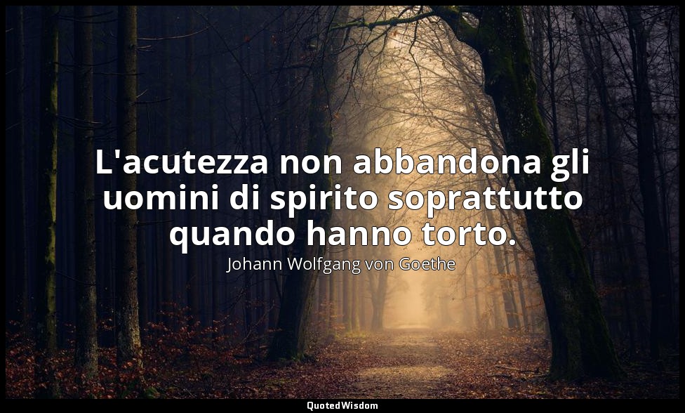 L'acutezza non abbandona gli uomini di spirito soprattutto quando hanno torto. — Johann Wolfgang von Goethe