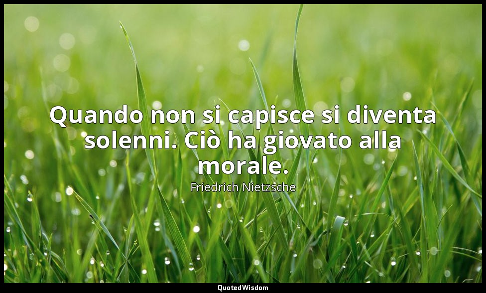 Quando non si capisce si diventa solenni. Ciò ha giovato alla morale. (4, 11) — Friedrich Nietzsche