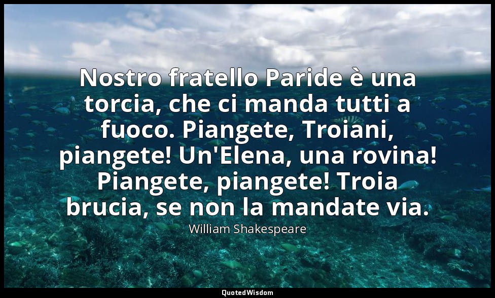 Nostro fratello Paride è una torcia, che ci manda tutti a fuoco. Piangete, Troia — William Shakespeare