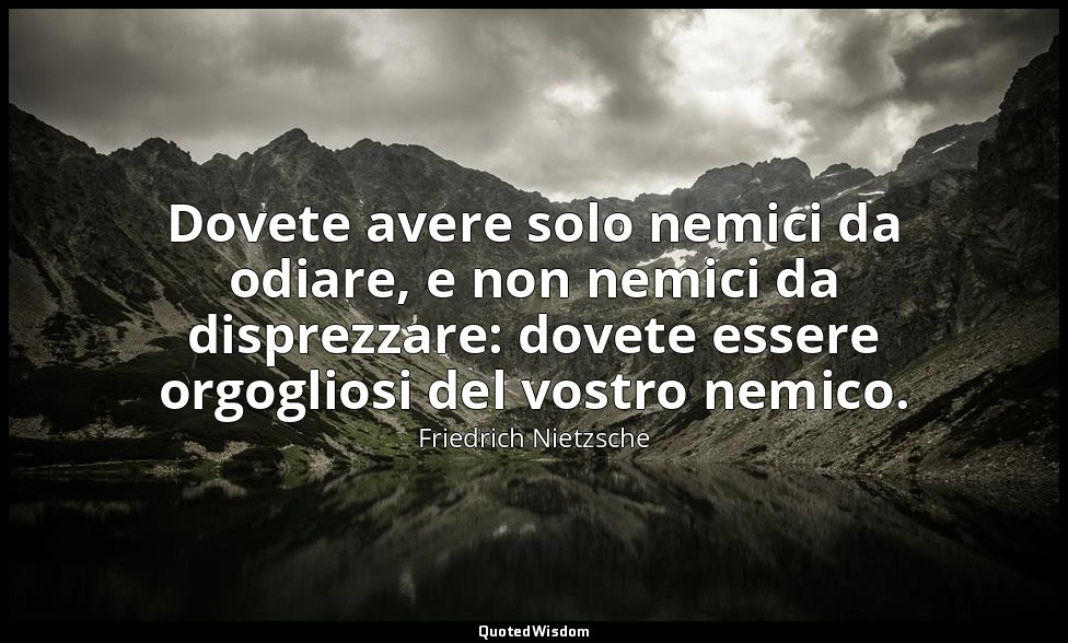 Dovete avere solo nemici da odiare, e non nemici da disprezzare: dovete essere o — Friedrich Nietzsche