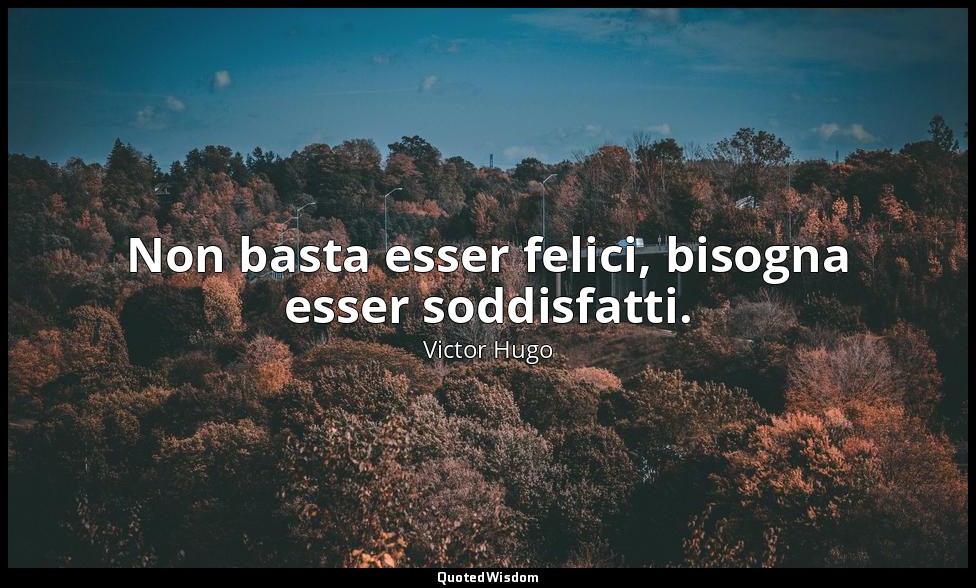 Non basta esser felici, bisogna esser soddisfatti. — Victor Hugo