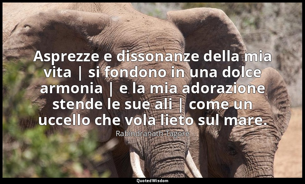 Asprezze e dissonanze della mia vita | si fondono in una dolce armonia | e la mi — Rabindranath Tagore