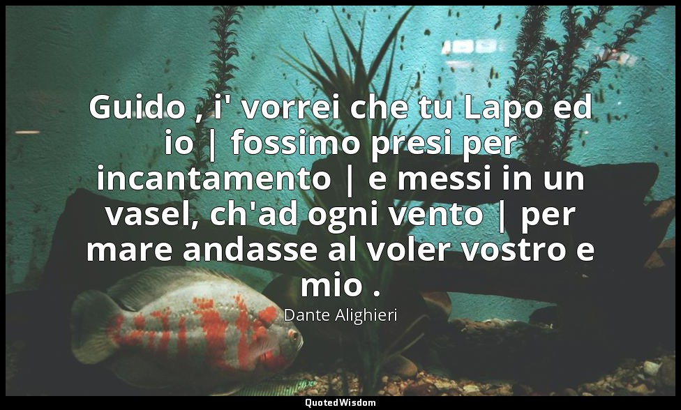 Guido , i' vorrei che tu Lapo ed io | fossimo presi per incantamento | e messi i — Dante Alighieri