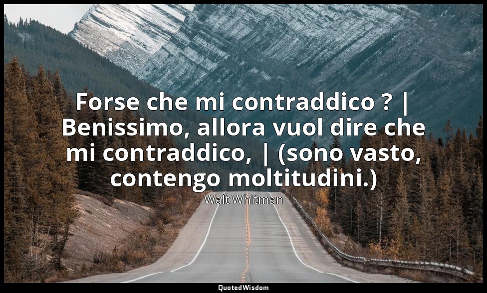 Forse che mi contraddico ? | Benissimo, allora vuol dire che mi contraddico, | ( — Walt Whitman