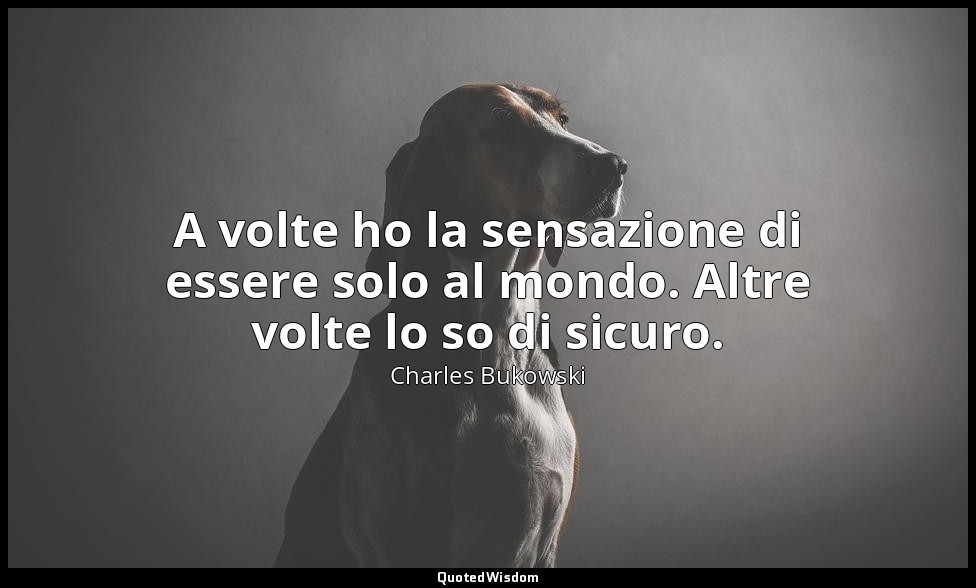 A volte ho la sensazione di essere solo al mondo. Altre volte lo so di sicuro. — Charles Bukowski