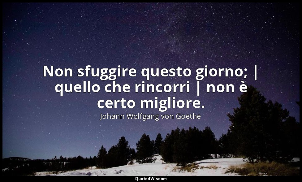 Non sfuggire questo giorno; | quello che rincorri | non è certo migliore. — Johann Wolfgang von Goethe