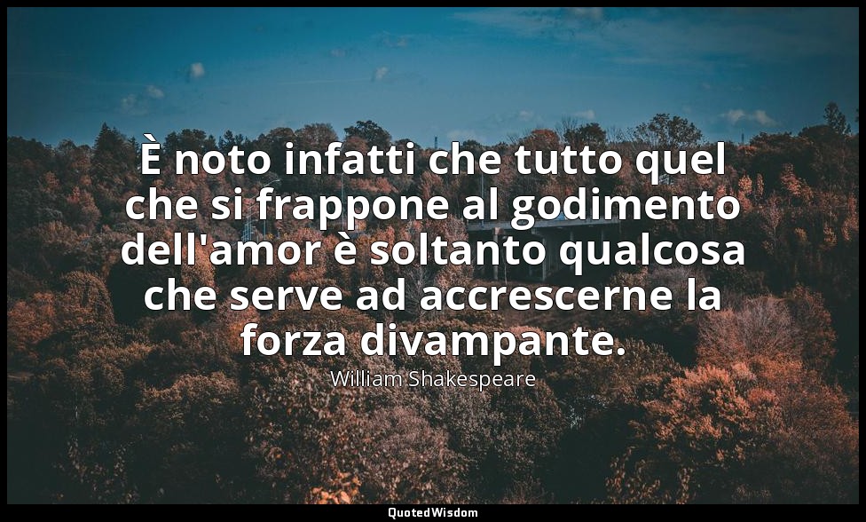 È noto infatti che tutto quel che si frappone al godimento dell'amor è soltanto  — William Shakespeare