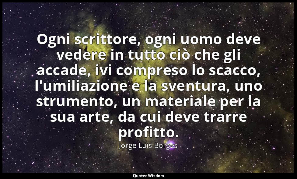 Ogni scrittore, ogni uomo deve vedere in tutto ciò che gli accade, ivi compreso  — Jorge Luis Borges