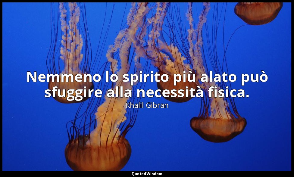 Nemmeno lo spirito più alato può sfuggire alla necessità fisica. — Khalil Gibran