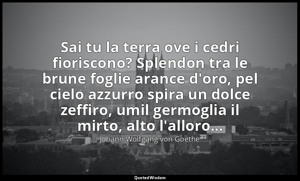 Sai tu la terra ove i cedri fioriscono? Splendon tra le brune foglie arance d'or — Johann Wolfgang von Goethe