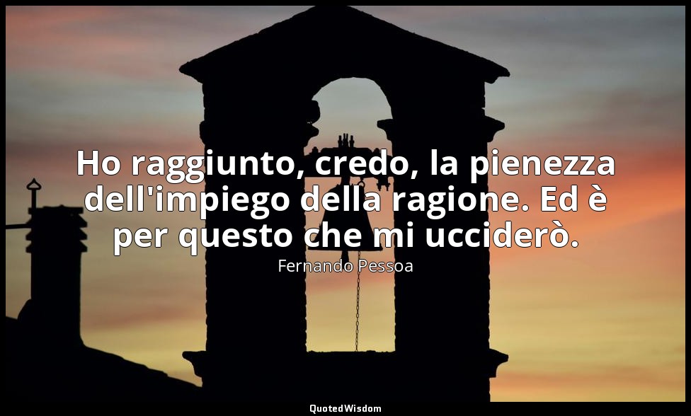 Ho raggiunto, credo, la pienezza dell'impiego della ragione. Ed è per questo che — Fernando Pessoa
