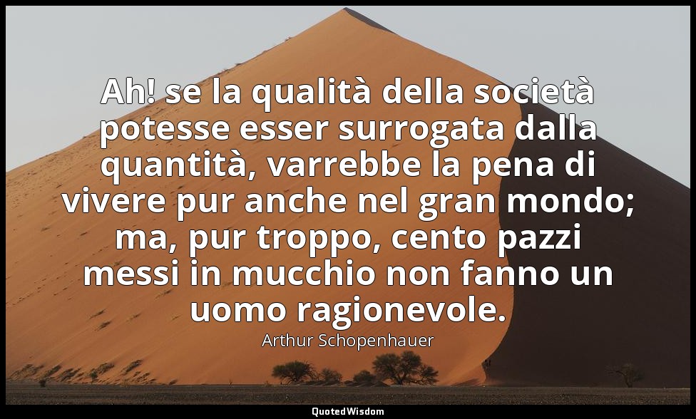 Ah! se la qualità della società potesse esser surrogata dalla quantità, varrebbe — Arthur Schopenhauer