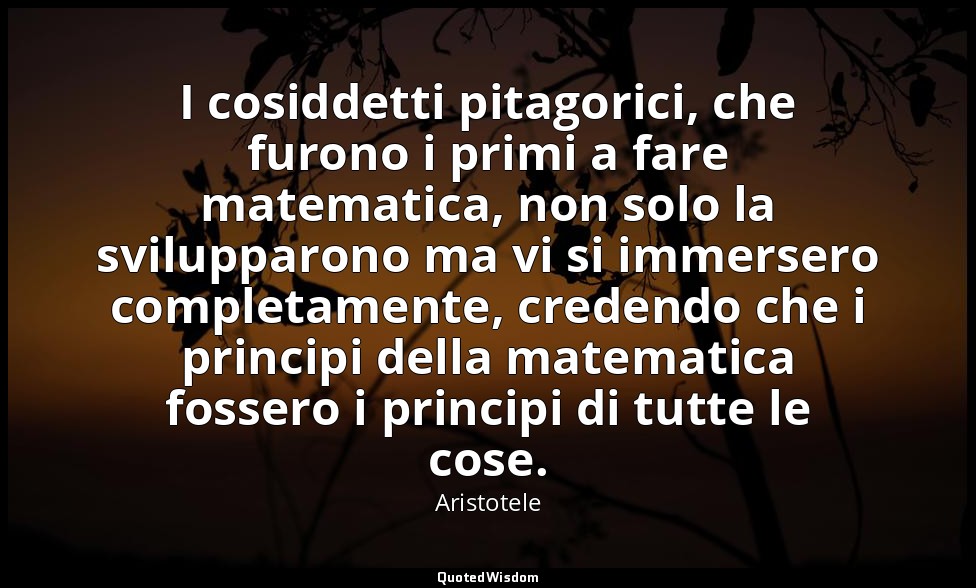 I cosiddetti pitagorici, che furono i primi a fare matematica, non solo la svilu — Aristotele