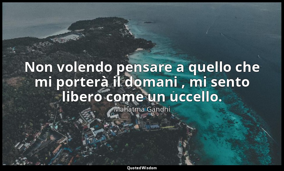 Non volendo pensare a quello che mi porterà il domani , mi sento libero come un  — Mahatma Gandhi