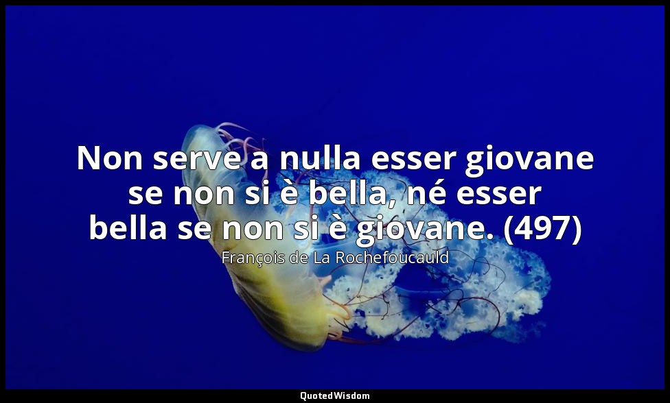 Non serve a nulla esser giovane se non si è bella, né esser bella se non si è gi — François de La Rochefoucauld