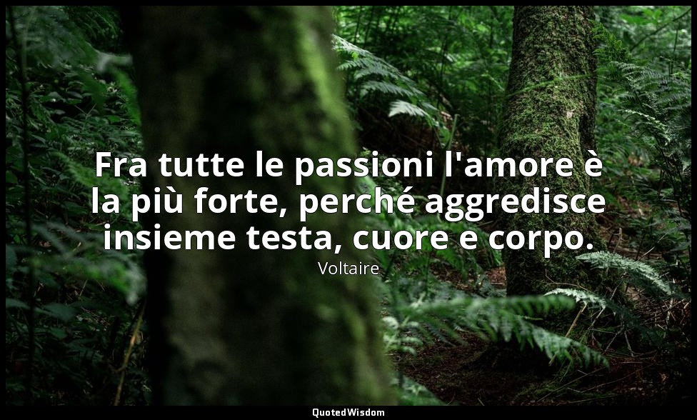 Fra tutte le passioni l'amore è la più forte, perché aggredisce insieme testa, c — Voltaire